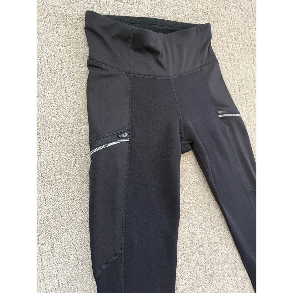 Athleta Polartec Powerlift Pants Womens Small Tall Black Fleece Bootcut Zip